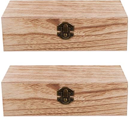 Wooden Box with Hinged Lid: 2PCS Rustic Wood Storage Box Lid Decorative Wooden Jewelry Makeup Boxes for Home Table Decoration - 20 X 10 X 6 Cm