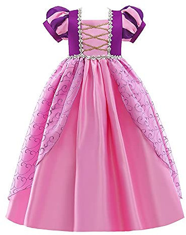 Lito Angels Deguisement Robe Costume Princesse Raiponce pour Enfant Fille, Taille 5-6 Ans, Manche Courte Bouffante, Violet