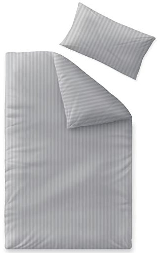 aqua-textil Nele Damast Hotel Bettwäsche Garnitur Doppelpack 155x220 mit Kissenbezug 40x80 hellgrau Baumwolle Satin