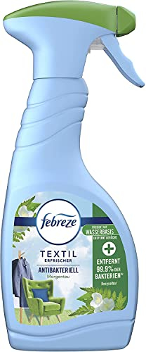 Febreze Textilerfrischer Spray (500 ml) Lenor Antibakteriell Morgentau, Textilspray entfernt 99,9% der Bakterien und Gerüche aus nicht maschinenwaschbaren Textilien und hinterlässt Frischeduft