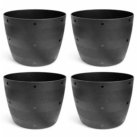 simpa Flexi Style Black Half Barrel Planter - 29cm (H) x 34cm (Dia) - Set of 4 Planters - Suitable for Indoor or Outdoor Use