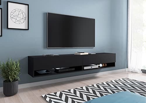 PIASKI Mobile TV Lowboard A 180 cm, Mobile TV, Tavolo TV, Illuminazione a LED opzionale, Colore nero opaco (senza illuminazione a LED)