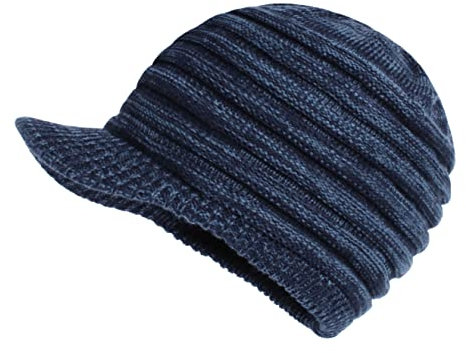 LANGZHEN Unisex Winter Hüte mit Visier Warme Ski Hut Stilvolle Strickmütze für Männer und Frauen (Blau-Melange)