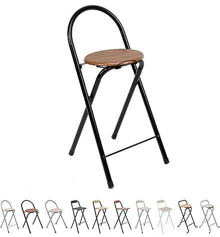 THE SECRET HOME Taburete Plegable con Respaldo - Silla Plegable de Metal y Madera - Ideal para Cocina, Terraza o Jardín (Alto. 80 cm x Largo. 40 cm - Negro)