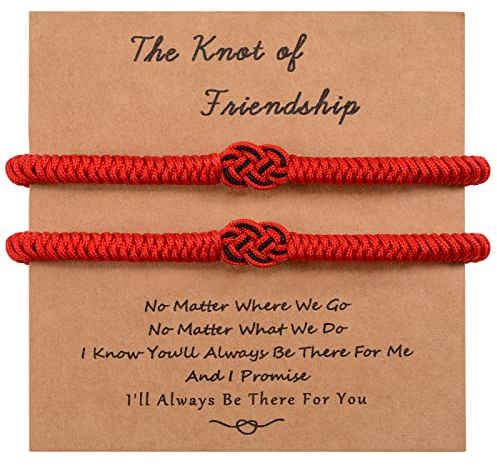 MANVEN 2 Pezzi Braccialetti Amicizia Bracciale Regolabile Abbinato a Distanza Bracciale Tibetano in Corda Rossa Portafortuna Fatto a Mano Regalo per la Migliore Amica Sorella Coppia Famiglia Donne