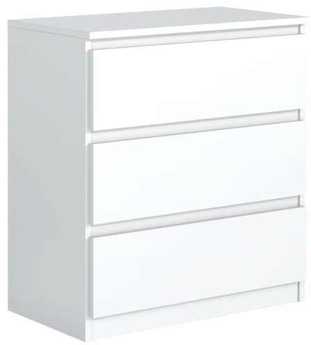 meble masztalerz Kommode Weiss Matt mit 3 Schubladen 70 cm, Sideboard Wohnzimmer, Kommode Schlafzimmer H: 78,5 cm, B: 70 cm, T: 39 cm Kommode mit Schubladen, Schubladenschrank