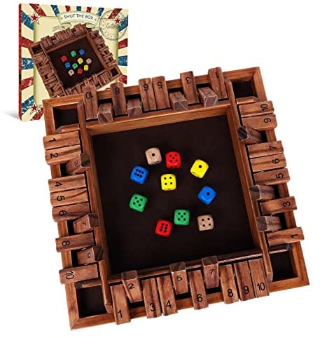 GOTHINK 12 Inch Shut The Box Dice Game - Wooden Table Math Game with 10 Dices 10 Numbers, Ideal 1-4 Players for Family Classroom Home Pub Bar, Kids & Adults
