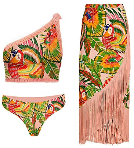 ORANDESIGNE Costumi Interi da Bagno Donna Scollo a V Costumi da Bagno con Coppe Imbottiti Push Up Costume Contenitivo Pancia Curvy Beachwear Monokini Bikini Set Stampati Swimwear D Rosa XL