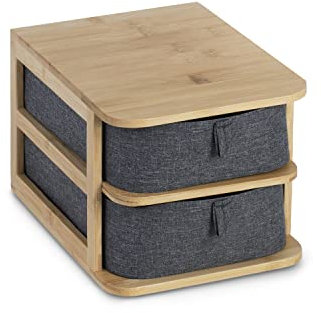AD.CON Bambus Organizer, Schubladenbox Ordnungssystem, Aufbewahrungsbox mit 2 Schubladen, Grau