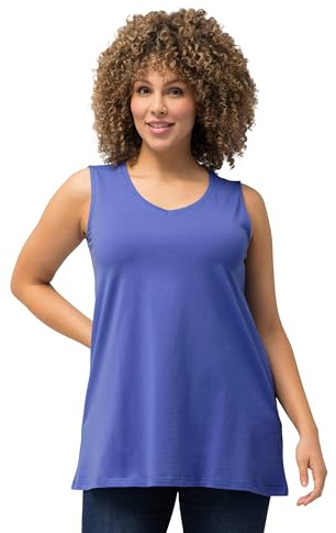 Ulla Popken Damen große Größen Übergrößen Plus Size Top, A-Linie, V-Ausschnitt, ärmellos blau lila 46+ 807291720-46+