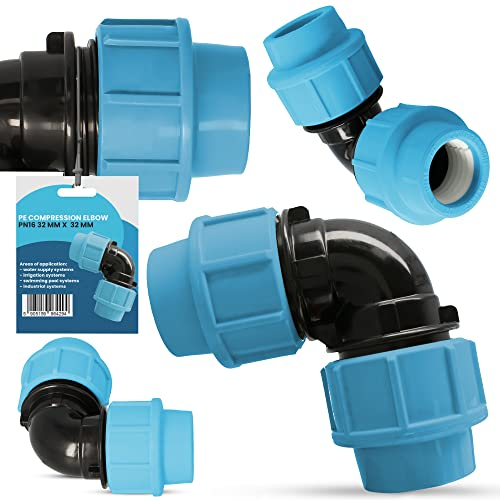 PE Rohr Winkel 90° Bogen PN16 (32 mm x 32 mm) Kupplung Fitting Wasserrohrbogen L-Stück Bewässerungssystem Wasserleitung Wasserrohr Verbinder Garten Versorgungsleitung Pipeline Sprinklersystem