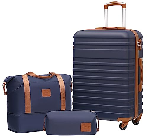 COOLIFE 3-Piece Luggage Set, 24 inch Medium Suitcase Set with TSA Lock, ABS | 360° Spinner Wheels, YKK-zipper, with 1 Travel Bag and 1 Toiletry Bag, Durable for checked luggage, Cruises, Studying Abroad