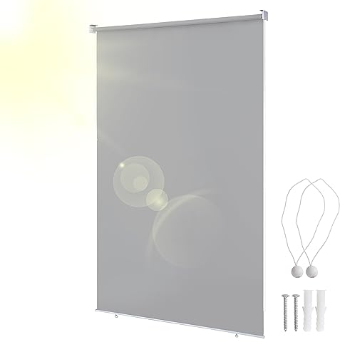 Gimisgu Senkrechtmarkise, 180 x 140 cm Vertikalmarkise Balkonmarkise Wetterfest Sonnenschutz UV Schutz, Sichtschutz Balkonrollo für Balkon, Terrasse, Garten, Grau