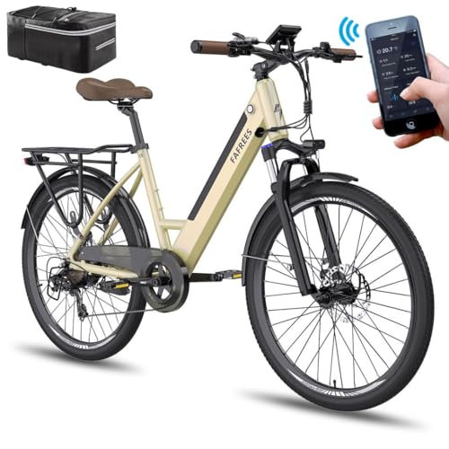 Fafrees Official Electric Bike, 26 City E-Bike 250W with APP, 110KM Range, 36V 14.5Ah Battery, F26 Pro Electric Bicycle for Adults with 7-Speed, 25km/h, Free Rear Bag, UK Warehouses
