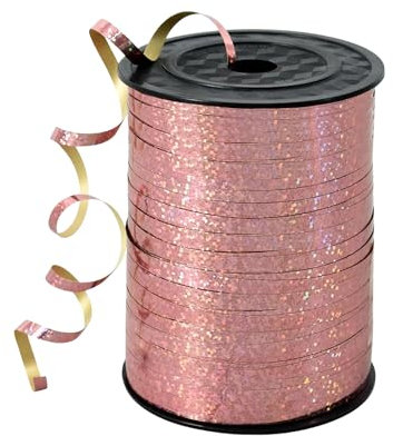 457m Ruban Or Rose 5mm Largeur,Ruban Bouclé pour Ballon Anneau Bouquets Couture Nœuds Brillant Métallique,Emballage de Cadeaux,Accessoire Décoration Bricolage,pour Mariage Anniversaire Noël Fête