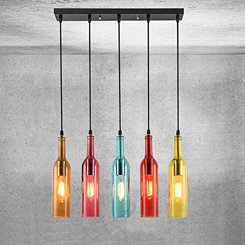 AnraM Loft Creative Industrial Wind Pendant Light Colorful Glass Wine Bottle Lamp Shade Modern Simplicity The Bottle Light,Personalized decorative lights Better life