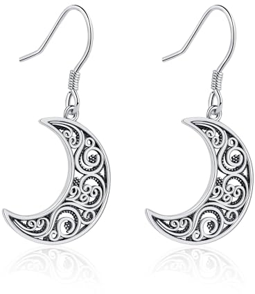 Orecchini a forma di luna in argento 925 filigrana mezzaluna orecchini pendenti luna gioielli regali per donne ragazze, Argento sterling