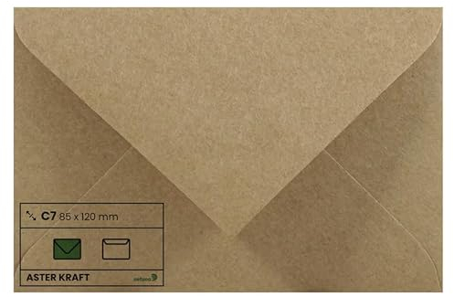 Netuno 25 Mini Briefumschläge Natur-Braun DIN C7 85 x 120 mm 100g Aster Kraft Spitzklappe kleine Umschläge Briefkuverts für Visitenkarten Geschenkkarten Bonuskarten Geldgeschenke Businesskarten