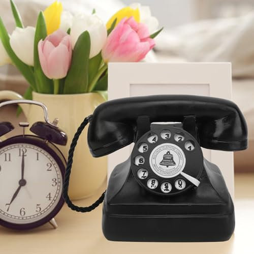 Glass Retro Telephone Ornaments, Vintage Retro Telephone Model Resin Button Delicate Landline Phone Statue Home Decor Gift, Vintage Classic Cord Phone