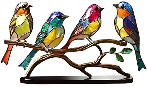 Pesoncarl Oiseaux en Verre de mer, Cadeaux d'amant d'oiseaux, Oiseaux en Verre taché sur Branche, Ornements de Bureau