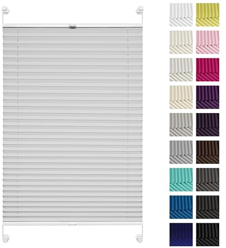 Rettika Plissee ohne Bohren, Plissee klemmfix, Asche, Breite: 90 cm, Höhe: 230 cm, Fensterrollo Sonnenschutz, Plisseerollo innen, Rollo für Fenster ohne Bohren
