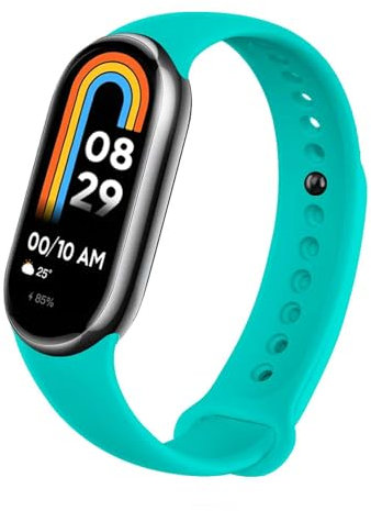 OcioDual Correa de Recambio Compatible con Xiaomi Mi Band 9 y Mi Band 8, de color Turquesa, Pulsera de Repuesto de Silicona, Correa Reloj Inteligente, Enganche Métalico, Flexible Sport