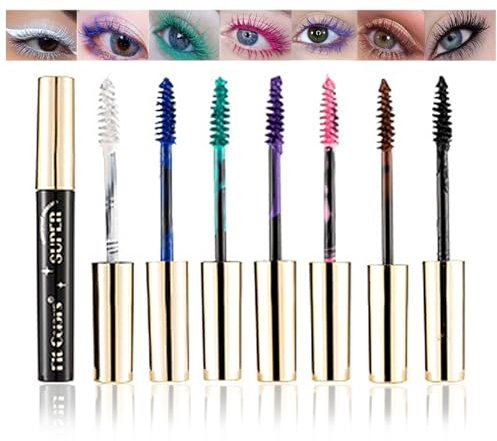 Joyeee Ensemble de Mascara Coloré de 7 Couleurs, Imperméable, Longue Durée, Anti-taches, Volumineux et Charmant (Noir, Marron, Bleu, Violet, Vert, Blanc, Rose)