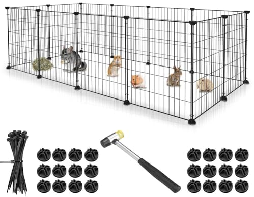 BAKAJI Recinto per Animali di Piccola Taglia Personalizzabile in Metallo, Recinzione Componibile per Porcellini d'India, Criceti, Conigli, Cincillà, per Interni ed Esterni (143 x 71 x 46cm)