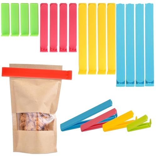 16 PCS Food Storage Clips in 4 Sizes & Colors - Reusable Kitchen Sealing Clips for Sandwiches and Snack Bags (Blue/Red/Yellow/Green)
