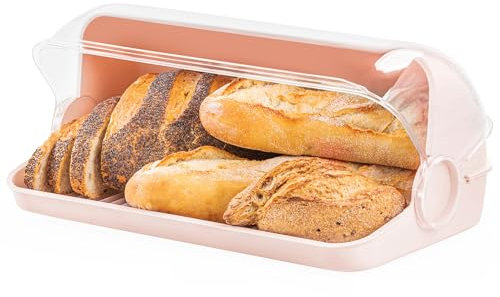 KONZEPT Brotkasten aus Kunststoff Beige - Brot Aufbewahrungsbox für Brötchen, Kuchen und Brot, Brotdose mit hoher Kapazität, Transparent - Brotbox Küche