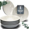Stylish Soup Plate Set Hygge Series - Premium Stoneware, Scratch Resistant, Dishwasher and Microwave Safe - Stylish Deep Plate Set for 6, Large Deep Pasta Plates - Grooved Deep Plates in Grey-Blue