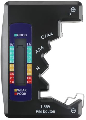 Battery Tester Checker with LCD Display, Universal Easy Safety Household, Digital Battery Tester Battery Checker for C AA AAA D N 9V 1.5V Button Cell Small Mini Batteries - Black