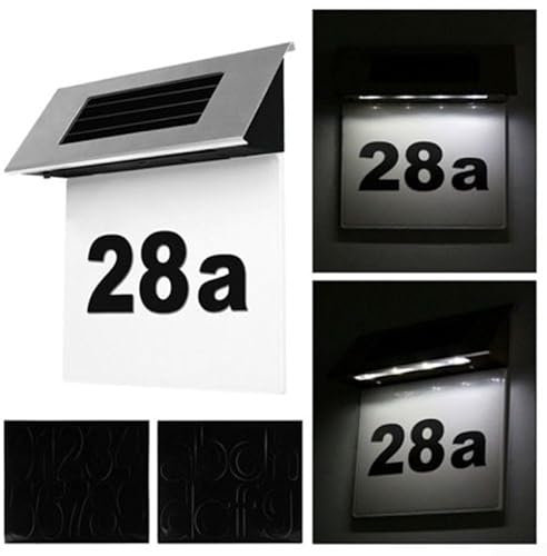 Besttoolifes Número de casa solar personalizado números de casa placas con luz de pared LED placas de número de puerta al aire libre para pared placa de nombre de casa para exterior placa de matrícula