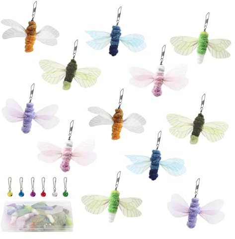 SONGWAY Katzenspielzeug Angel Ersatz - 12 Stück Insektenförmig Katzenangel Anhänger mit Glocken, Interaktives Katzenspielzeug für Katzen