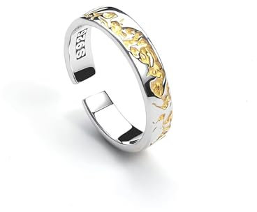 AILYFIRMO Kreativer Ring mit Retro-Crackle-Muster, Trendiger Ring aus Schwarzgold, offener Verstellbarer Herrenring, stilvolle Schmuckgeschenke für Männer (Silver Gold)