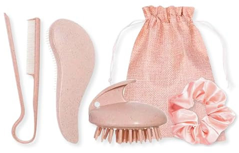 Set de Cepillo, Masajeador y Peine Alisador – Desenreda sin Tirones, Reduce Frizz y Antirrotura – Masajeador de Cuero Cabelludo, Estimula el Crecimiento, Suaviza y Protege – Para Todo Tipo de Cabello