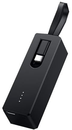 Banco de energía Power Bank 5000Mah 45W Carga rápida Batería Externa Cargador portátil Banco con Cable Carga de Respaldo para teléfonos Inteligentes, tabletas y más, Negro