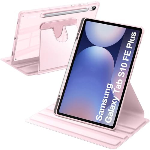 A-BEAUTY Custodia Rotante Compatibile con Samsung Galaxy Tab S10 FE Plus 13.1 Pollici 2025 (SM-X620/X626/X626B), Antiurto Trasparente Cover, Auto Svegliati/Sonno, Rosa