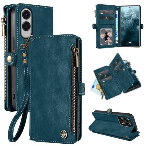 LBH Handy Hülle für Samsung Galaxy S25 Edge Klapphülle RFID Schutz Wallet Geldbeutel Geldbörse Cover Case Flipcase Kartenfächer Geldfach Münzfach Petrol