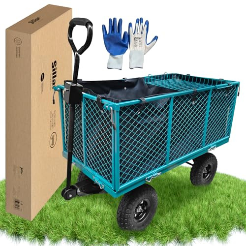 Sillar Tectake Carrello Spiaggia Giardino 4 Ruote – Carrello Pieghevole Portatutto 350 kg in Rete d’Acciaio, Paratie Apribili, Wagon Campeggio Portalegna