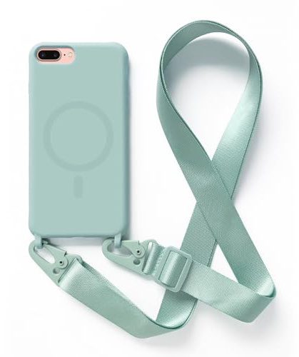 JMstore Coque Magnétique Compatible avec iPhone 8 Plus/7 Plus/6s Plus/6 Plus avec Cordon de Collier Réglable Housse de Protection, Coque Silicone Antichoc pour Magnétique -Vert Menthe
