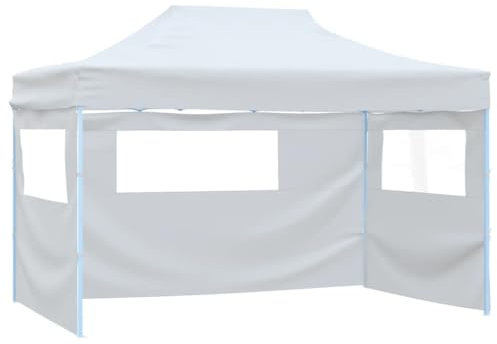 Tonnelle de Jardin Pliable, Tente de Réception Pavillon Barnum de Jardin avec 3 parois 3x4 m Acier Blanc