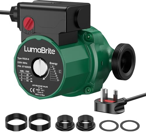 LumaBrite Umwälzpumpe Heizung - Zirkulationspumpe Warmwasser RS25-60 180mm Heizungspumpe mit 3 Geschwindigkeitsstufen (46W/67W/93W) Warmwasser Heizung für Zentralheizung Baulänge