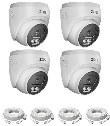 ZOSI 4er 4K 8MP PoE Überwachungskamera Aussen, Person und Fahrzeugerkennung | mit 18m Netzwerkkabel, Kompatibel nur mit ZOSI PoE NVR ab 4K/8MP, 2-Wege-Audio, 30m IR-Nachtsicht, IP66 Wasserdicht, C220