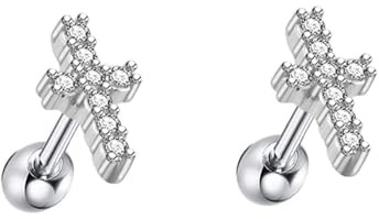 Grewod Ohrstecker Schmuck, Damen 18K 750 Weißgold Kreuz Weiß Rund Moissanit Ohrringe Nickelfrei Schmuck