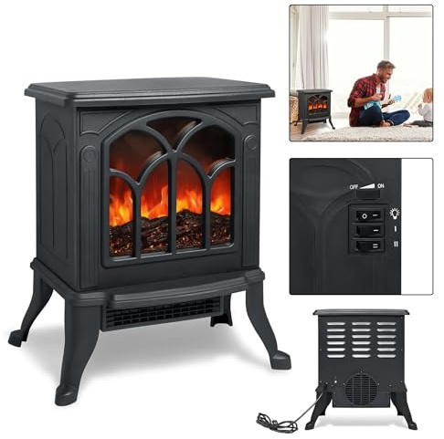 YZNAHRE Elektrokamin mit Flammeneffekt & Heizung, Tragbarer Elektrischer Kaminofen 750W/1500W, LED Deko-Kamin für Innenbereich, Schwarz