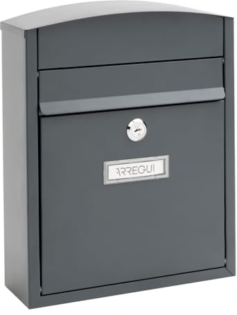 ARREGUI Compact E5735 Briefkasten aus Verzinktem Stahl, Größe S (DIN A5 Post), Wandbriefkasten für den Außenbereich, Wasserfest, Postkasten mit Namensschild, 2 Schlüssel, Einfache Montage, Anthrazit