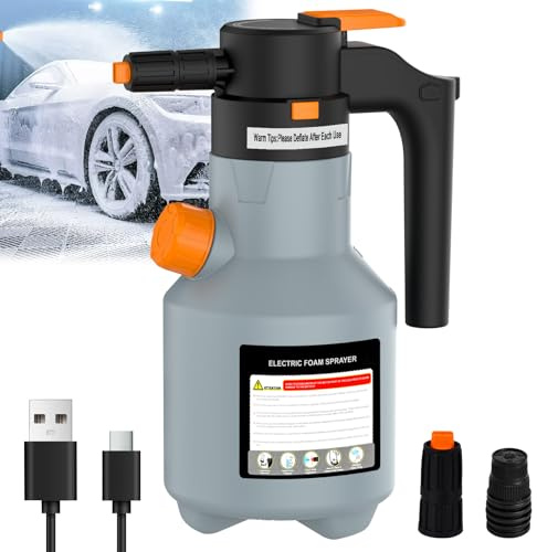 2L Elektrisch Schaumsprüher Auto, 8 BAR Automatische Druckerhöhung | 116psi Pumpsprüher, Mit Handtuch und 2 Düsen, USB-Aufladung, Hochdruckreiniger