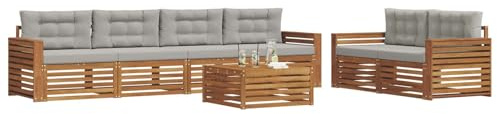 vidaXL Outdoor-Sofagarnitur mit Kissen 7 pcs Natürlich und Hellgrau, Garten-Sofa, modernes Ecksofa, langlebiger Lounge, Terrasse, Bequeme Sitzgruppe für Entspannung