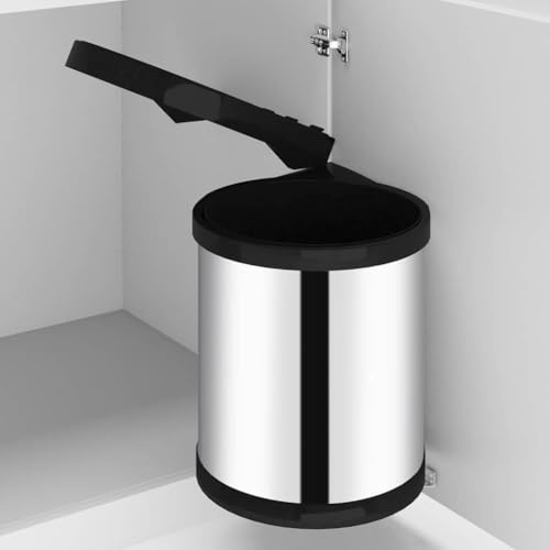 Molumvel Poubelle encastrable 12 l en acier inoxydable pour armoire de cuisine, système de porte pivotante, séparateur de déchets peu encombrant avec seau amovible